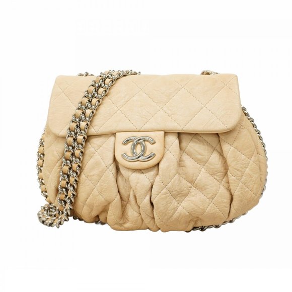 Chanel Matelasse Shoulder Bag with Chain Bag, Beige Leather, Women's - Picture 1 of 10